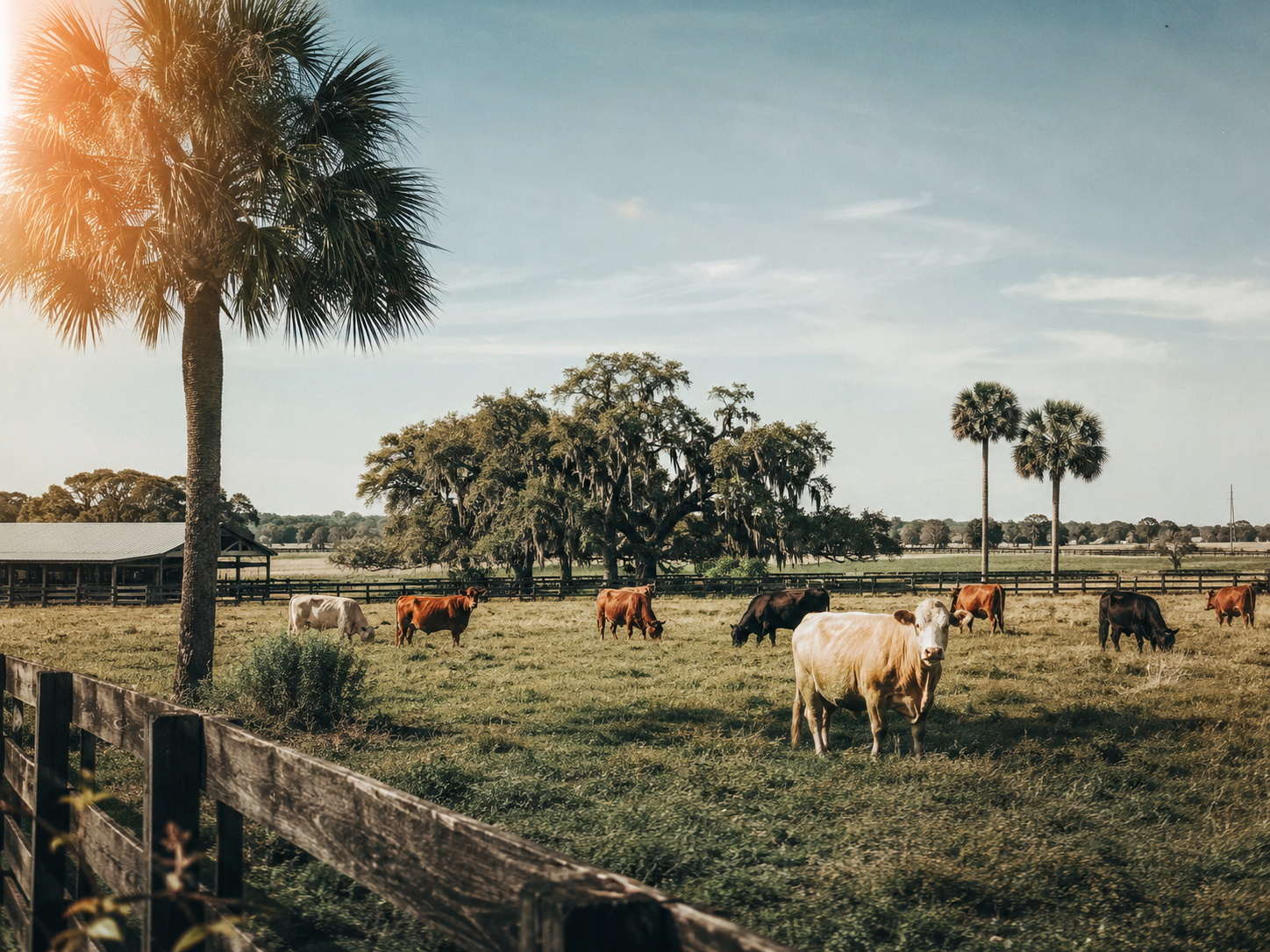 Cattle grazing on a Florida farm pasture